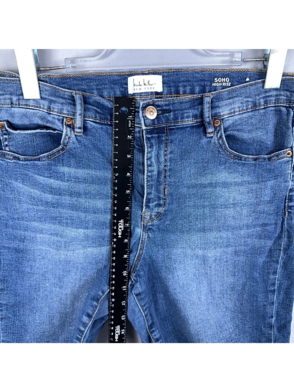 Nicole Miller Bermuda Shorts Soho High Rise Size 12 Blue Medium Wash - Picture 7 of 10